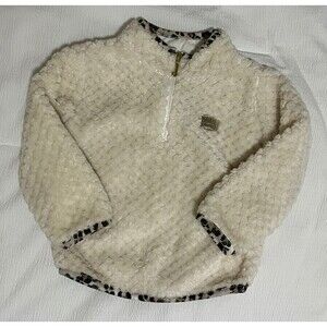 Juicy Couture Sweater Girl 12M Fleece 1/4 Zip Plush Pullover Cream Leopard Trim